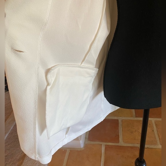 Open Front White Ruched Sleeve Single Button Hourglass Blazer Casual Size Large - Picture 13 of 15